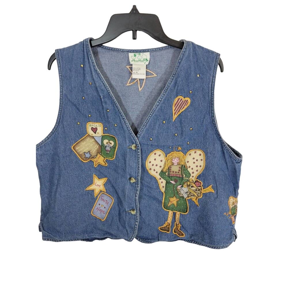 Quacker‎ Factory Blue Denim Believe Love Angel Sleeveless Vest Women's Size 1X